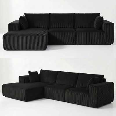 Modular Cloud Sectional Sofa, Deep Seat L-Shaped Couch with Chaise, Corduroy Upholstered Boneless Sofa, No Assembly Required, High-Weight 600 LBS for Living Room