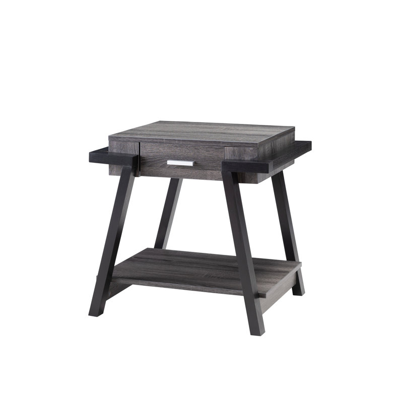 Grey And Black End Table With Drawer Storage Compartment Side Bottom Shelf In Distressed Grey/black
