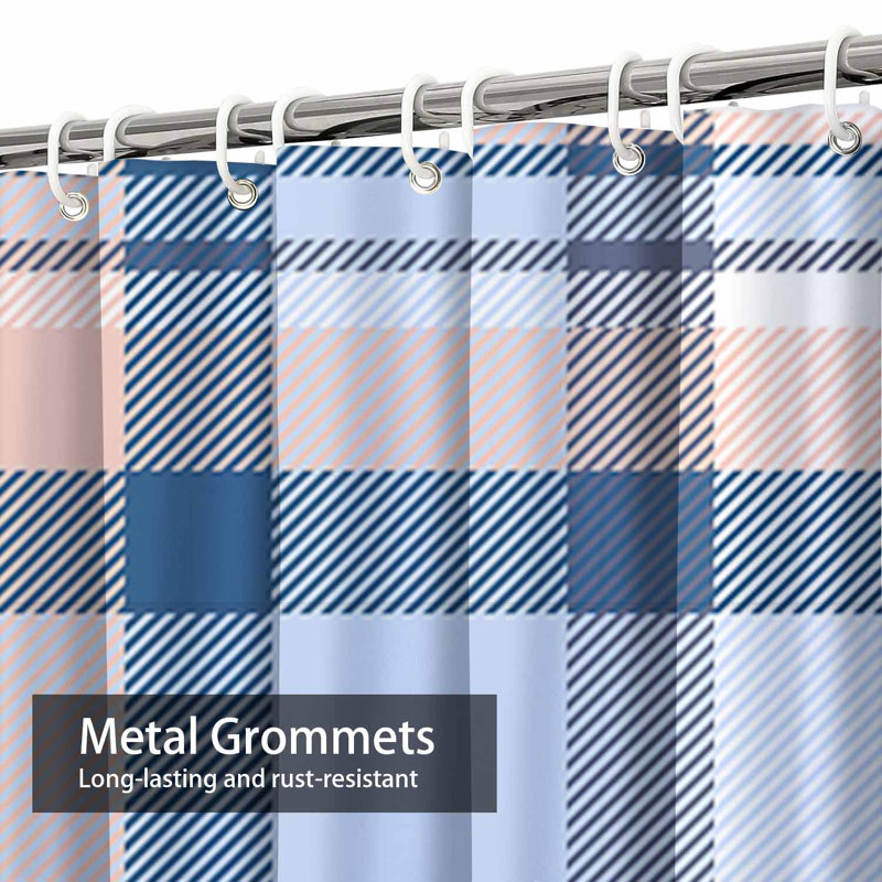 Rideau de douche sans couture à carreaux bleus et corail avec 12 crochets, L 72 po x l 84 po