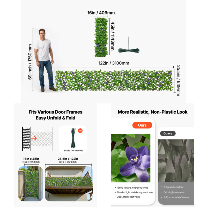 Écran de clôture extensible artificiel Ivy