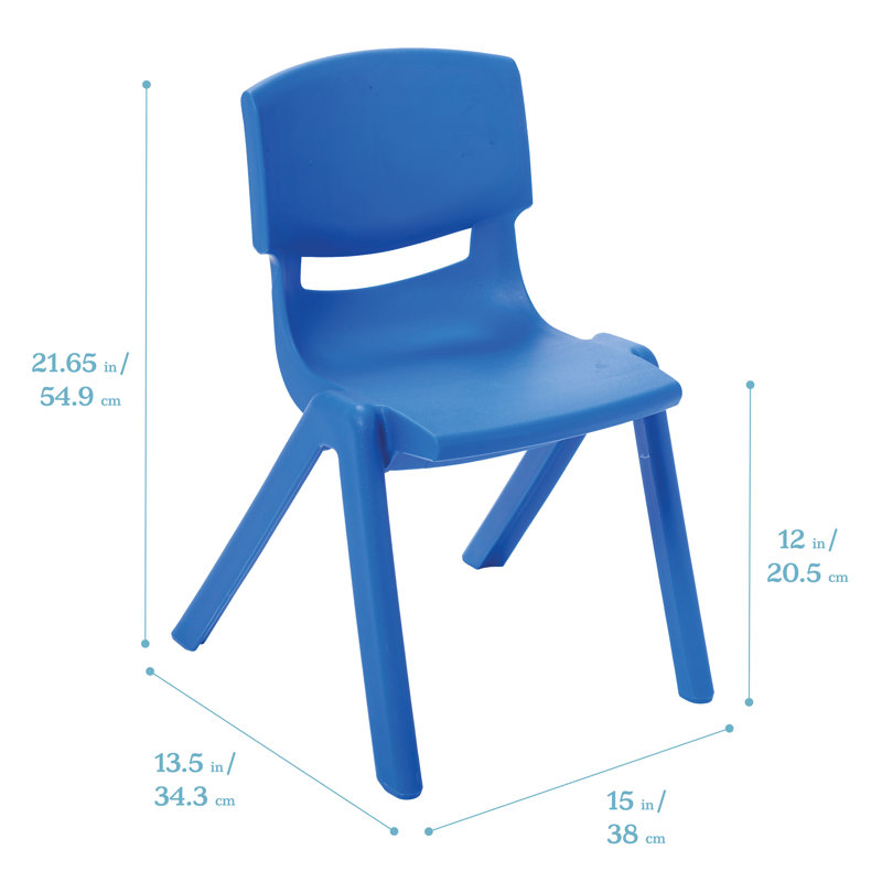 ECR4Kids Plastic School Stackable Chair, 12in, Classroom Furniture, 10-Piece, Blue