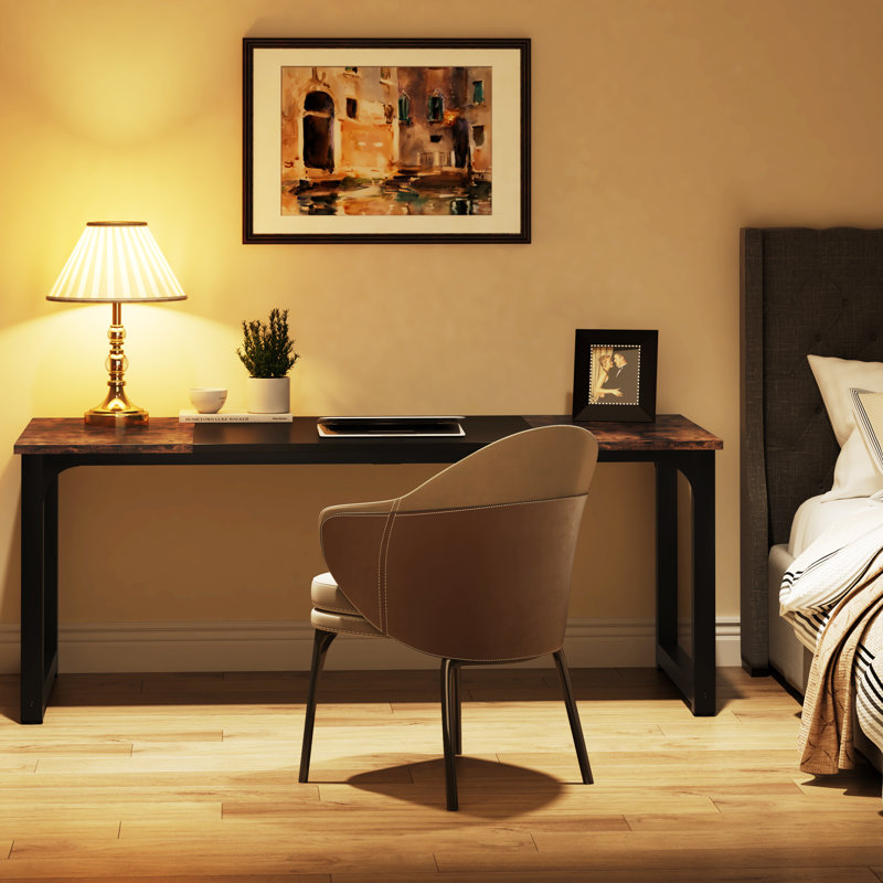 180cm Rectangle Conference Table, Rustic Brown/Black, Black