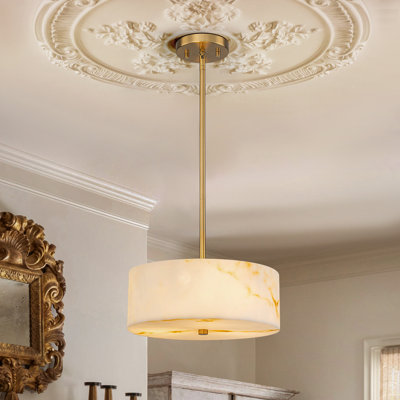 3-Light Alabaster Drum Pendant Light