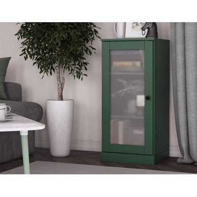 100% Solid Wood 3-Shelf Bookcase with Frosted Glass Door and Adjustable Shelves