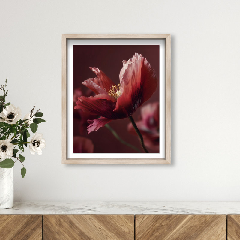 Merlot Blush Blossom II Framed Graphic Art, 21.5"H x 17.5"W, Natural Oak Shadowbox