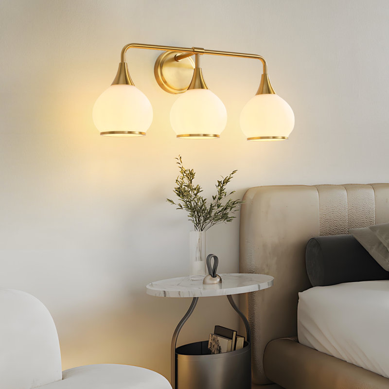 Lupe 3-Light Bathroom Dimmable Vanity Light, Gold/White