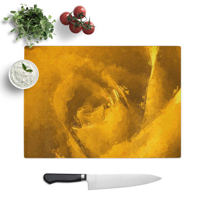 Glass Golden Rose Flower in Abstract Chopping Board