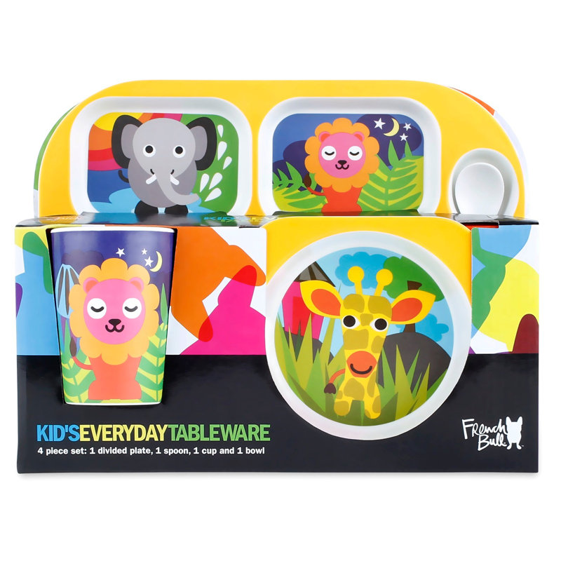 Service de table en mélamine 4 pièces Kids Tray Jungle