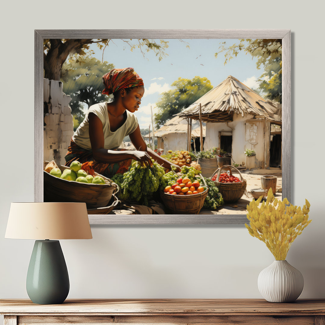 African Vibrant Market III - African Art Framed Canvas Print Ebern Designs 