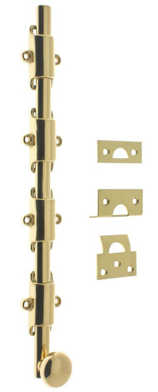 Solid Brass 24" Heavy Duty Surface Bolt, Polished Brass