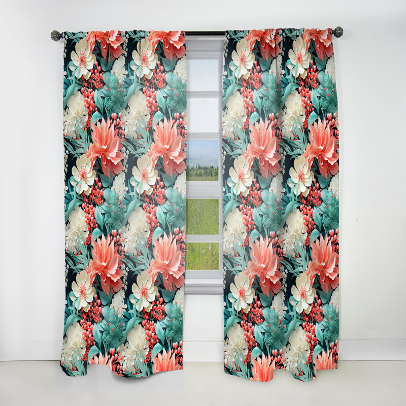 Corail Serenade motif tropical I - Rideau tropical - Velours obscurcissant - 1 panneau, L 52 po x L 108 po