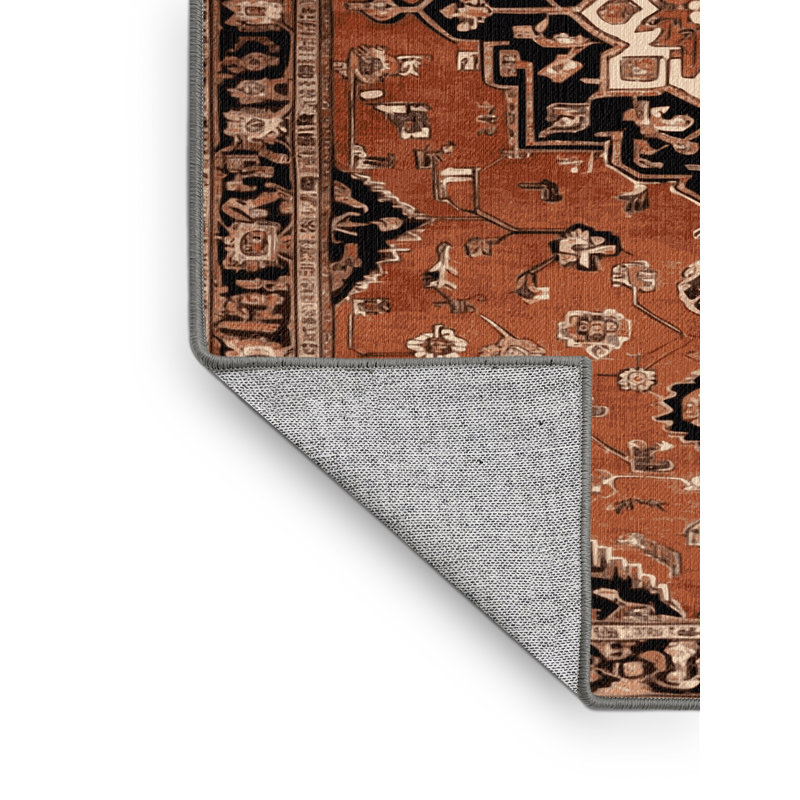 Machine Washable Persian Brown Area Rug, Round 4'