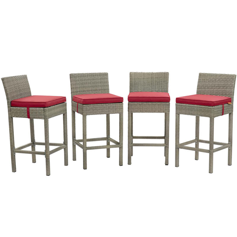 Ensemble de 4 tabourets de bar Conduit, Rouge, Velours gris pâle
