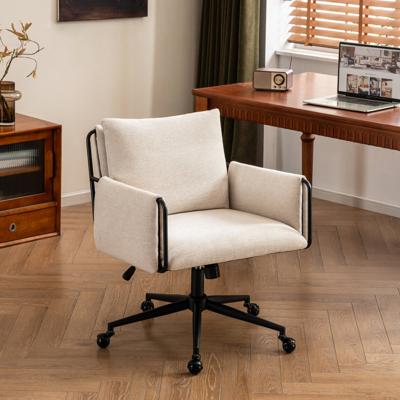 Arianna Extra Wide Home Office Chair, Upholstered Swivel Boucle Fabric Desk Chair With Padded Back, Height Adjustable Task Chair With Ball Caster, Metal Frame