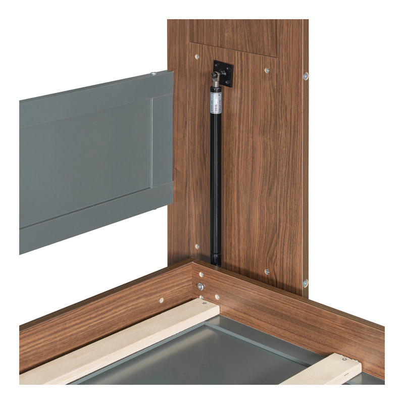 Lit escamotable double avec bureau pliable - Lit escamotable mural - Noyer et gris, Noyer / gris