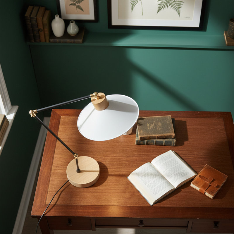 Lampe de travail à bras conique en métal 21 po Aurelius, Blanc