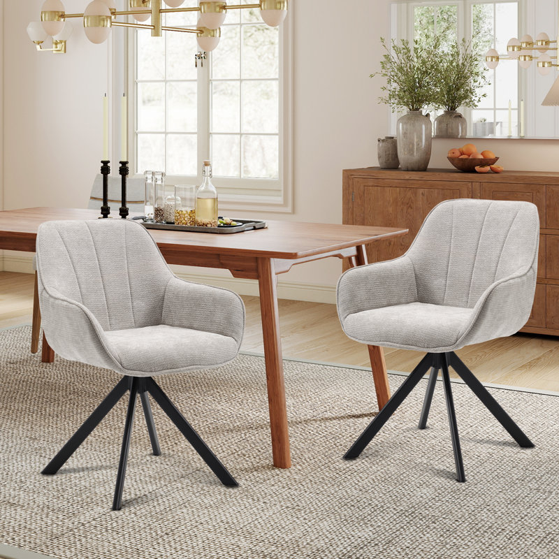 59cm Wide Upholstered Metal Dining Chairs, Light Grey
