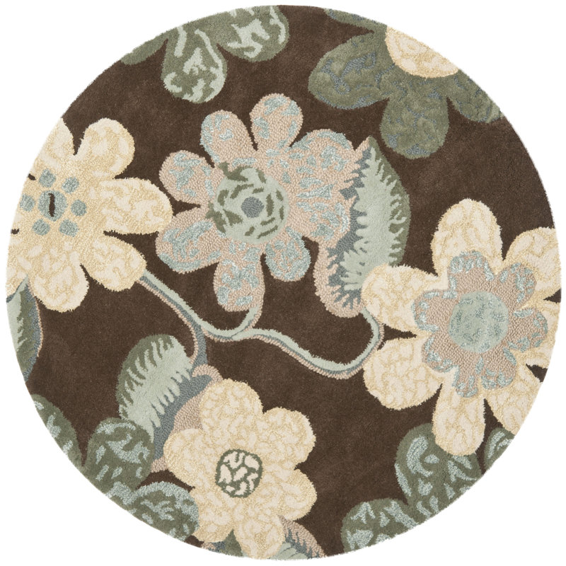 Mccullough Hand Tufted Wool Floral Rug, Round 5'