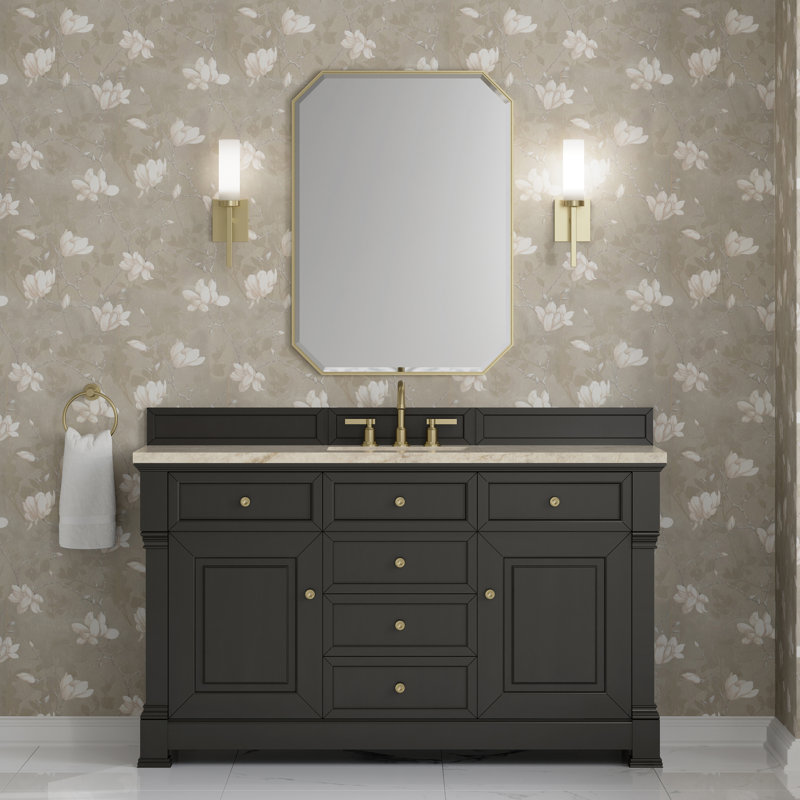 Meuble-lavabo simple avec plateau Brookfield, À entraxe, Noir onyx, Tajnar Eclos
