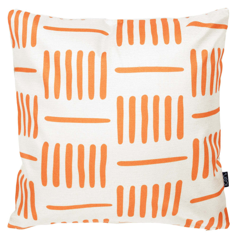 Indoor / Outdoor Square Cushion, Orange/White Geometric
