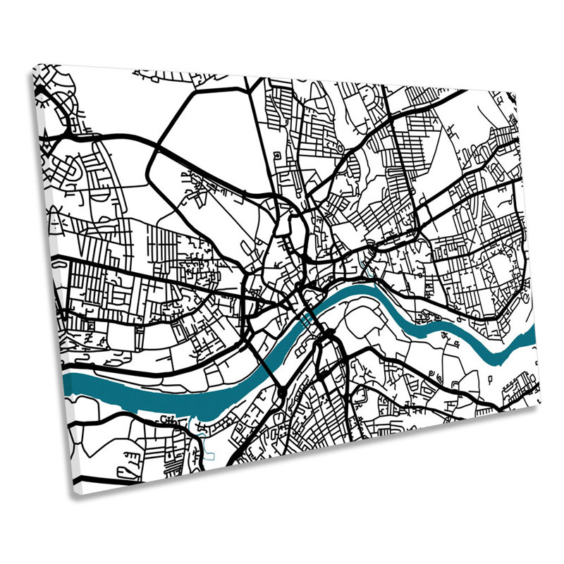 Newcastle Upon Tyne Map Minimalistic - Wrapped Canvas Print, 30.5cm H x 45.7cm W x 2cm D