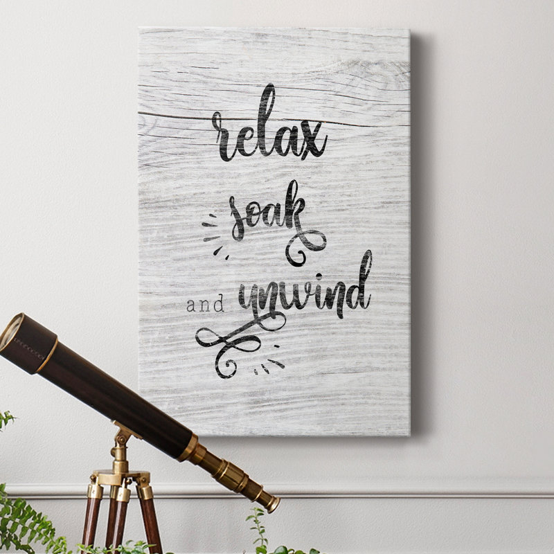 Relax Soak Unwind - Art textuel sur toile tendue, H 27 po x l 18 po x P 1 po