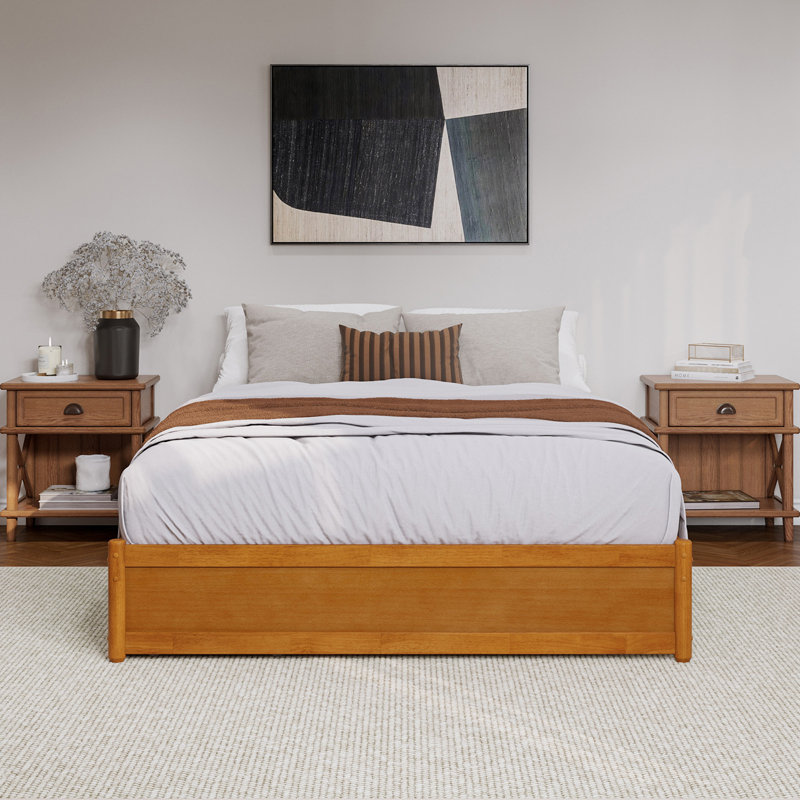  Lamariah Solid Wood Platform Bed with Matching Trundle, Queen, Light Toffee