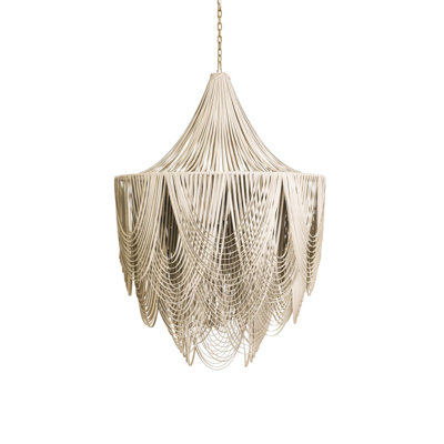 Large Leather Fringe Chandelier w/ Crown