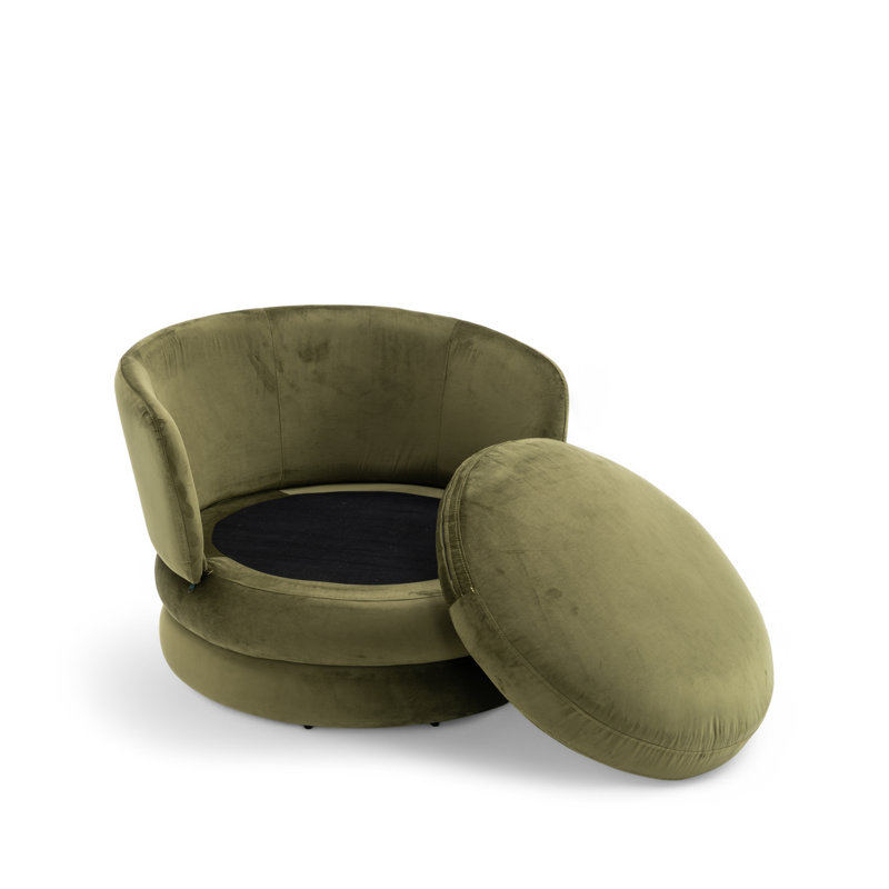 Upholstered Swivel Barrel Chair, Sage Green Velvet
