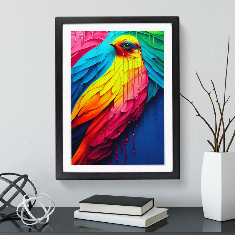 Bird No.4 - Single Picture Frame Painting, 64cm H x 46cm W x 2cm D, Black