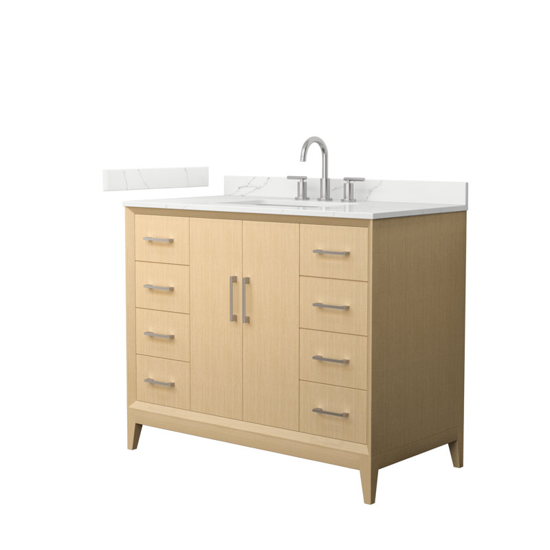 Janna 42" Freestanding Single Bathroom Vanity with Quartz Top, Brushed Nickel, Giotto Quartz, 8" Centers