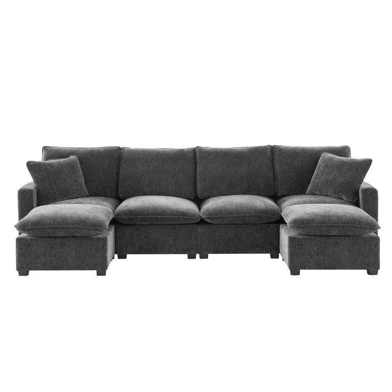 Canapé modulaire modulaire, chenille en forme de U à 6 places avec coussins, librement combinable, structure en bois, mousse confortable 6, coussin, structure solide pour la décoration intérieure