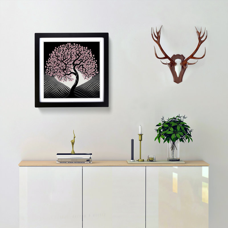 Cherry Blossom Tree Op Art No.1 - Framed Print, Black