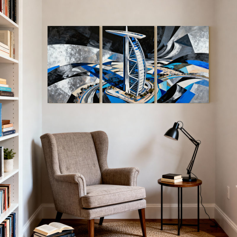 Ensemble de 3 reproductions d'art sur toile abstraites, "Skyline", villes et pays, H 24 po x l 48 po