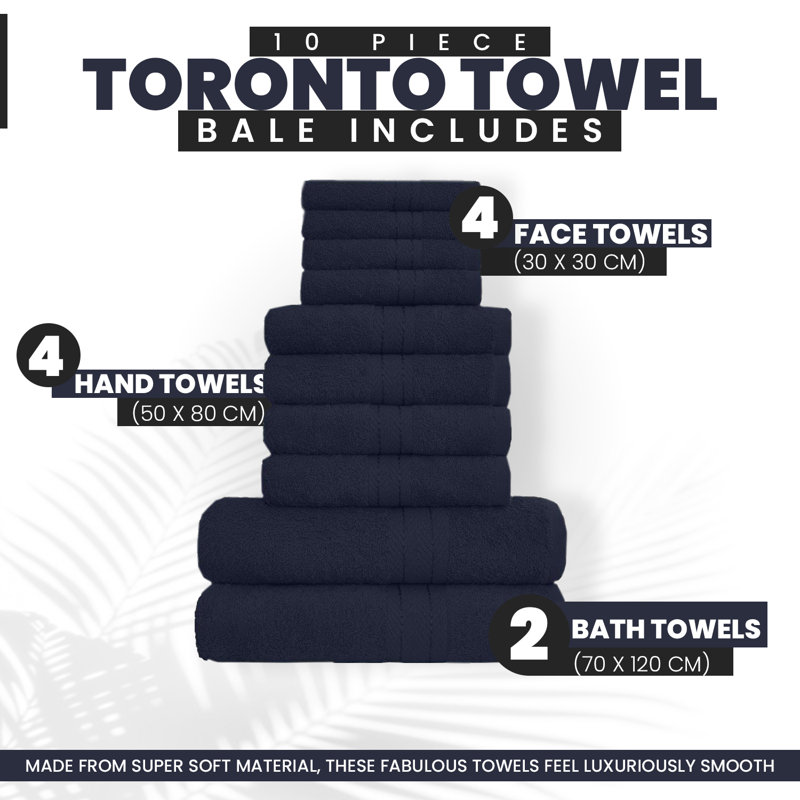 Premium 10-Piece Cotton Towel Bale Set, Soft, Durable & Highly Absorbent – 4 Face, 4 Hand & 2 Bath Towels, Family Pack, Navy