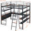 Élégant lit mezzanine en métal noir avec tablettes à 4 couches et bureau en forme de L