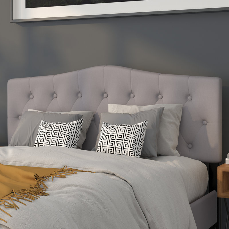 Ciriaca Arched Button Tufted Upholstered Headboard, Light Gray, Queen