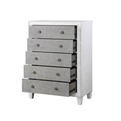Katia Rustic Weathered White Chest with 5 Drawers - Transitional Bedroom Storage Furniture with Felt-Lined Top Drawer
