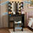 Fluted Makeup Vanity Desk With 10 Hollywood Bulbs, Charging Station, 2 Drawers, 4 Open Shelves, Hairdryer Holder And Storage Stool