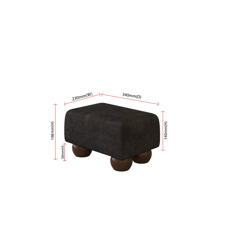 Manufactured Wood Accent Stool, Mahogany Wood, Jet Black, Velvet