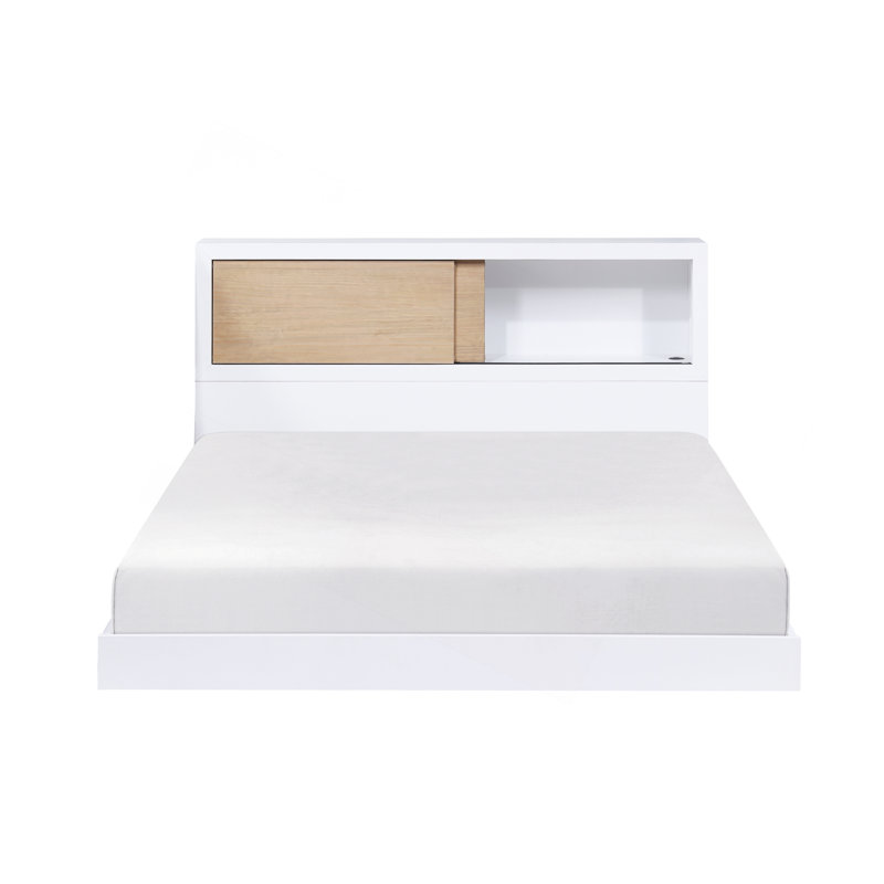 Meuble de chambre à coucher blanc avec tête de lit à finition blanche, Lit double