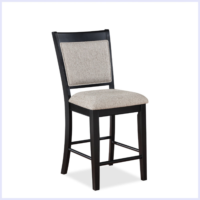 Ensemble de tabourets de bar rembourrés en tissu avec dossier, pieds en bois, Noir