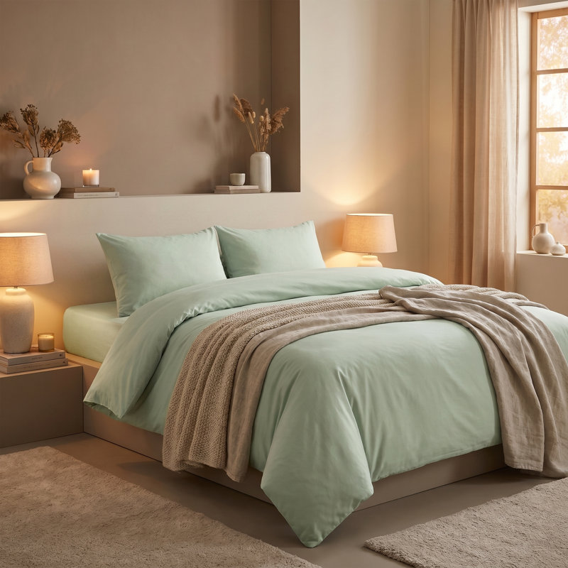 Light Green 100% Cotton Duvet Cover Set