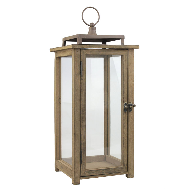 Wood Tabletop Lantern, 17.11" H x 7.87" W x 7.87" D
