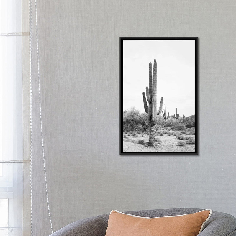 «Desert Cactus Blush» par Sissi et Seb - impression d'art graphique, H 26 po x l 18 po x 1,5 po, Toile avec cadre noir