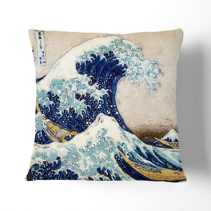 A Great Wave Of Kanagawa Square Throw Cushion, 40 x 40 cm, White