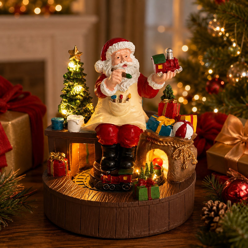 Figurine lumineuse et musicale du Père Noël avec train de Noël