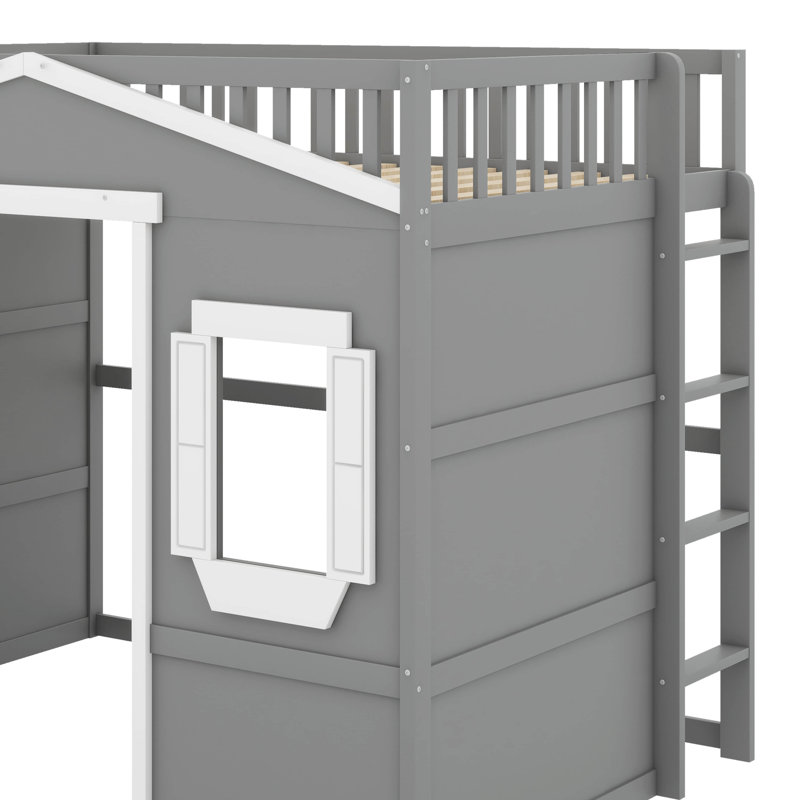 Lit mezzanine avec échelle House, Gris / Blanc, Full