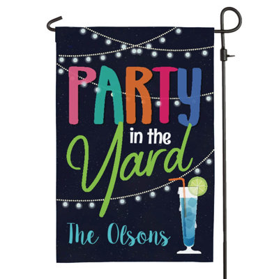 Drapeau de jardin personnalisé pour fête - «Party In The Yard», drapeau de jardin personnalisé avec nom de famille