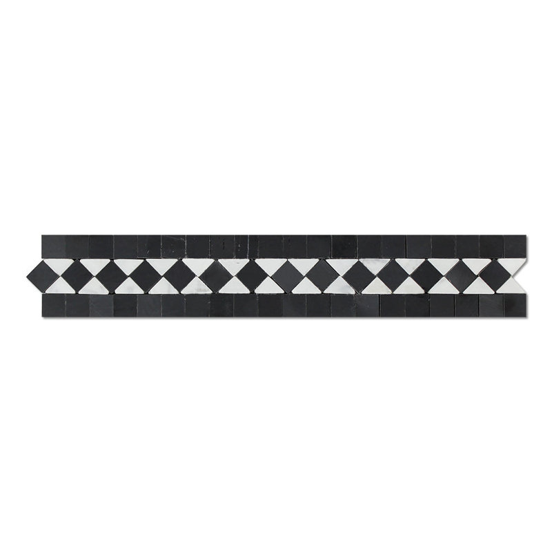 Bordure blanche aspect marbre 2 po x 12 po Carrara, Noir poli